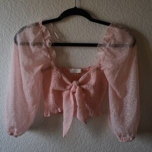 Light Pink Tie Crop Top Blouse